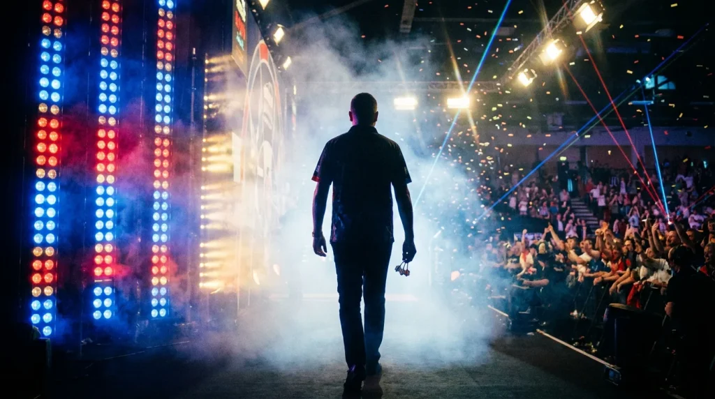 Darts-Spieler als Underdog bei der WM auf der Buehne