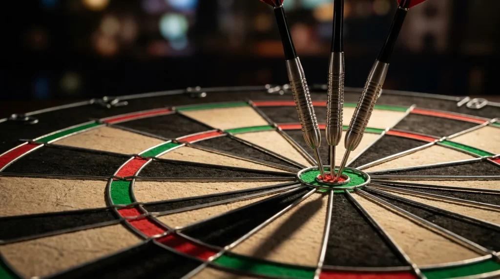 Dartboard mit Strategie-Elementen und Wettquoten für professionelle Darts-Wetten