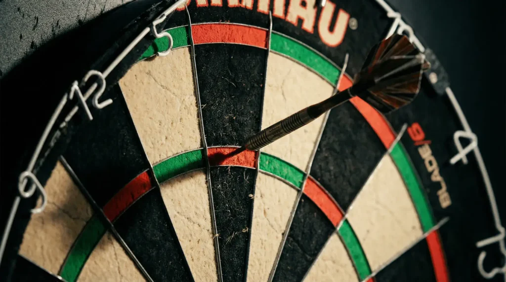Dartscheibe mit Fokus auf die Doppelfelder am Rand