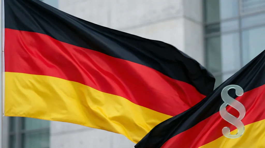 Deutsche Flagge mit Paragraphenzeichen für Regulierung
