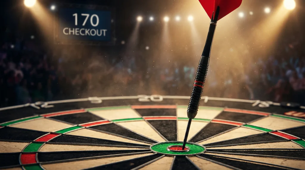 Dartscheibe mit Fokus auf Triple-20 und Bullseye für 170-Checkout